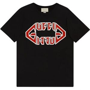 GUCCI FLIPPED METAL LOGO COTTON-JERSEY T-SHIRT IN BLACK PTP 22”